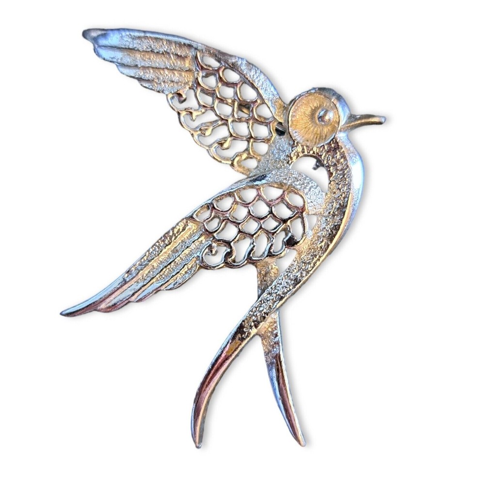 Vintage Sarah Coventry Silver Tone Bird Brooch Pin Signed Textured